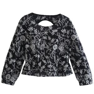 Black Embroidered Long Sleeve Blouse XS